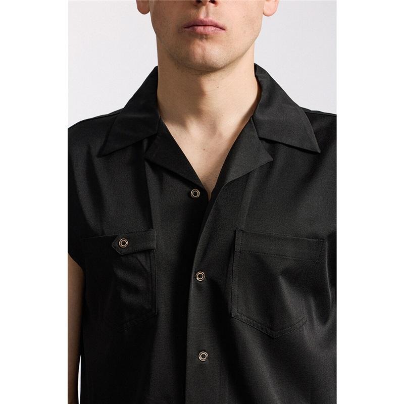 Новая летняя мужская рубашка без рукавов, однотонная, с карманами, однобортная, для ночного клуба, мужская уличная одежда