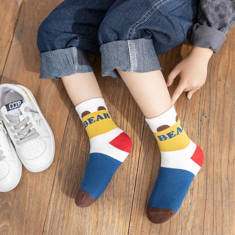Детские носки с рисунком медведя из мультфильма для детей 0-13 лет, впитывающие пот и ветер, износостойкие, средние носки-трубы