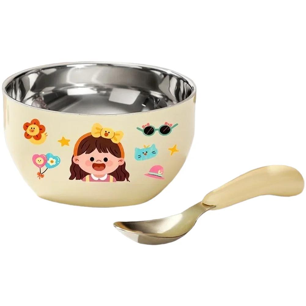 1 набор мисок для подачи лапши, фруктов, йогурта и риса. Детская миска из нержавеющей стали с присоской. Мультяшная миска для кормления малышей