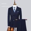 Мужской полосатый двубортный костюм в корейском стиле Slim Fit - повседневный свадебный костюм-тройка для жениха