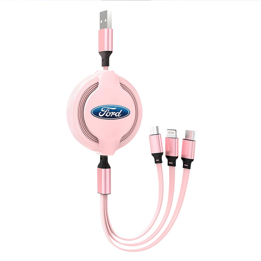 Retractable Car Phone Fast Wire Charging Three-head Data Cable For Ford Focus mk2 mk3 Fiesta mk7 Ranger Mondeo mk4 S-MAX Kuga
