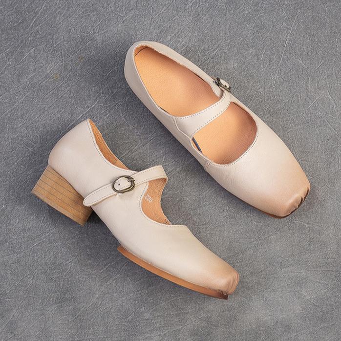 Johnature Туфли-лодочки из натуральной кожи с квадратным носком и пряжкой, модные однотонные женские туфли на среднем каблуке