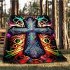 1pc Psychedelic Cross Throw Blanket Polyester Fiber, Lightweight Flannel, Soft & Warm, All Season Use for Outdoor, Camping Digital Print