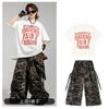 Kids Hip Hop Dance Outfit Set With Camo Cargo Pants Retro Print Tee Boys Girls Street Performance