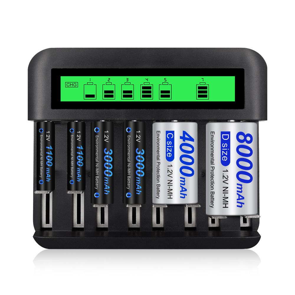 PALO 8-слотовый ЖК-дисплей, USB-умное зарядное устройство для аккумулятора AA AAA SC, размер компакт-диска, аккумуляторная батарея 1,2 В, Ni-MH Ni-CD, быстрое зарядное устройство