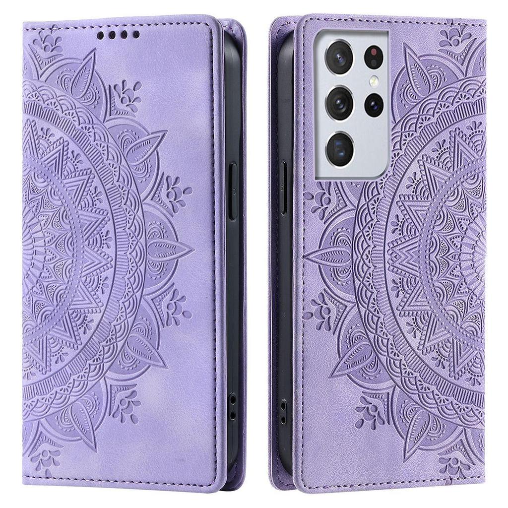 Для Samsung Galaxy S21 Ultra Чехол-бумажник с тиснением Мандала из ПУ-кожи с магнитной застежкой