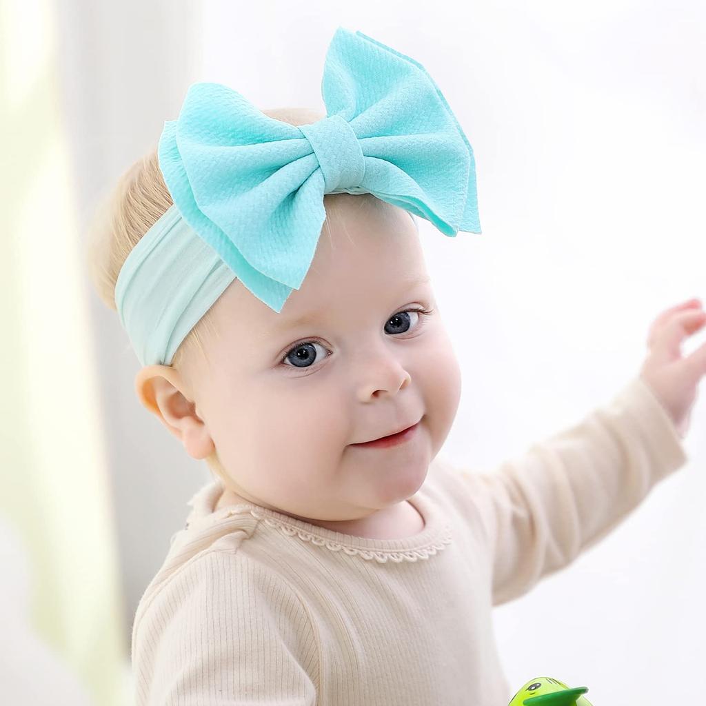 Cinaci 12 Pack Super Stretchy Nylon Headbands with Big Bow Hair Accessories Wide Headwraps for Baby Girls Infants Toddlers Kids