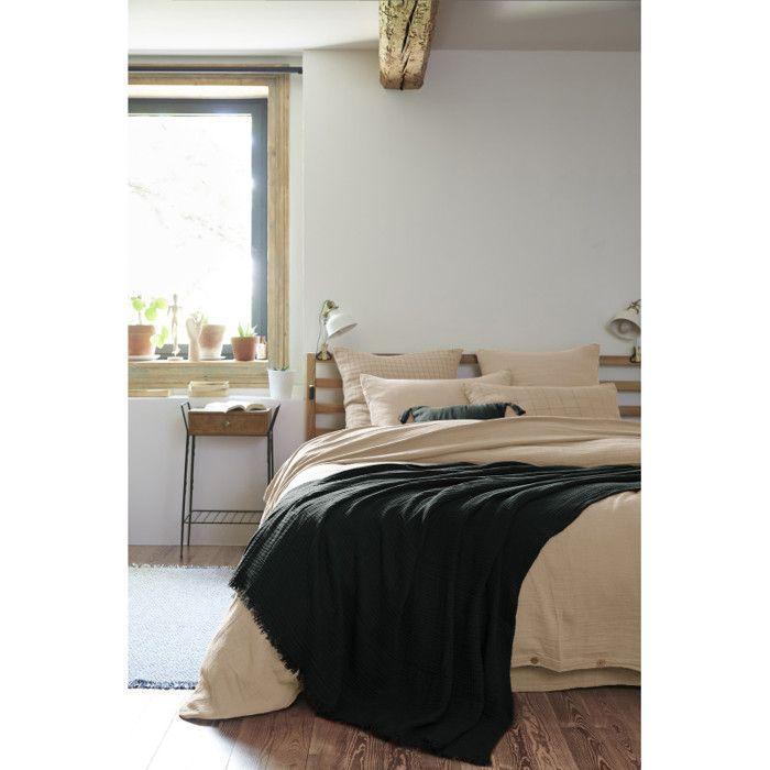 Plaid à franges "Gaïa" toutes dimensions "Gaze de Coton" l'Effet Papillon - Gaia Sapin - 130 x 160 cm