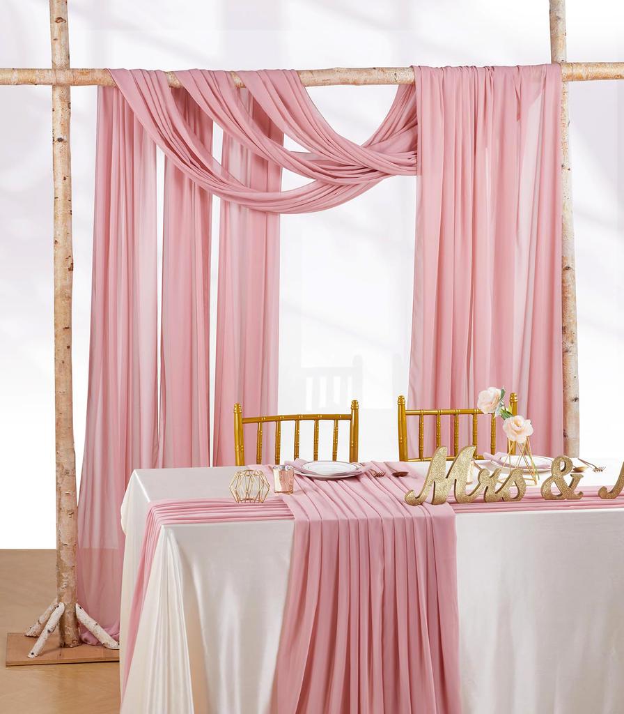 Set of 5 Chiffon Table Runner Wedding Arch Gauze Vintage Romantic Wedding Chair Sashes Birthday Party Baby Shower Ceremony Decor