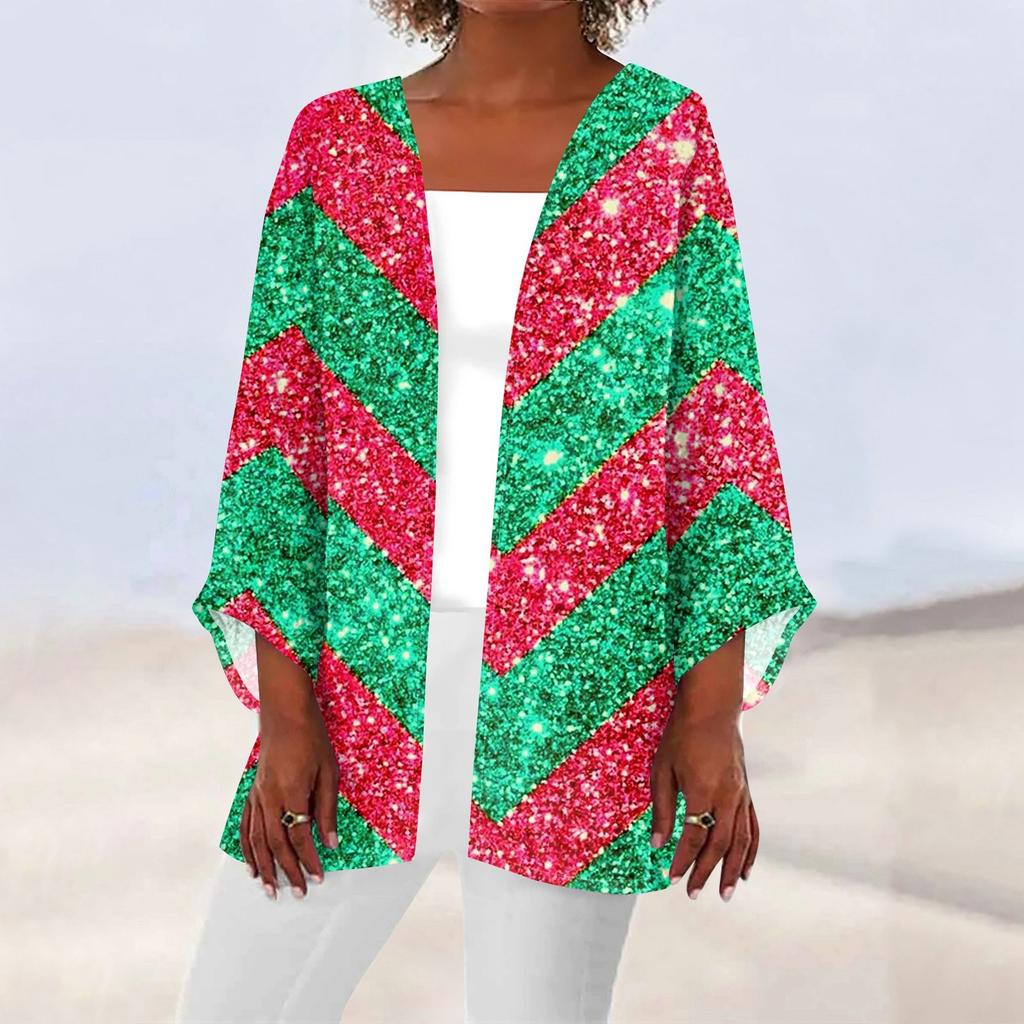 Женская повседневная мода с рождественским принтом легкая куртка средней длины кардиган