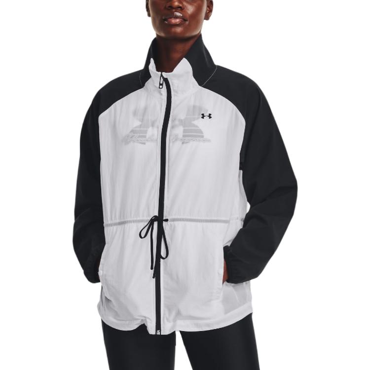 Under Armour Color Block Semi-Transparent Zip Collar Jacket Women Jackets Black 1378622-001