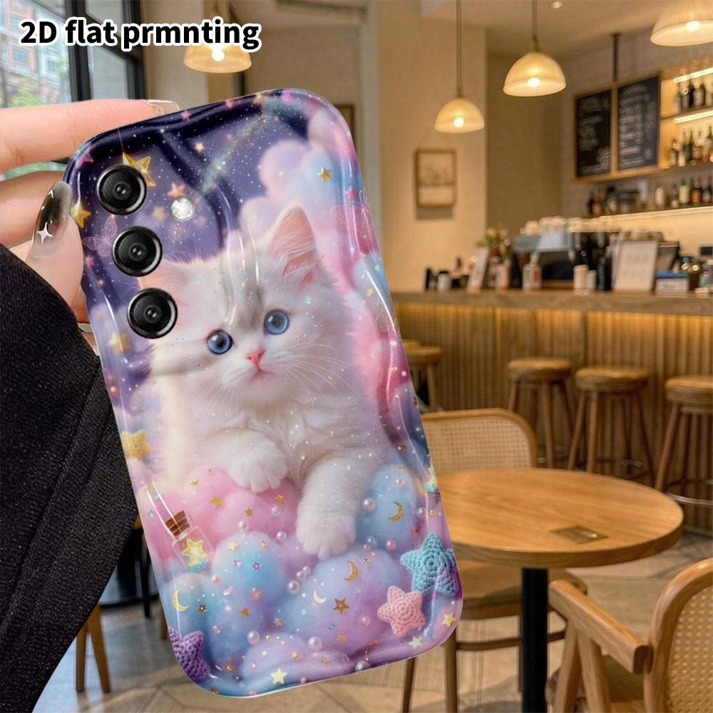 Чехол для телефона: 2D Плоский Защитный Чехол для Samsung Galaxy A34 A35 M05 M06 S20 S22 S21 FE Plus 5G, Маленький Белый Кот с Голубыми Глазами, Подарок на Рождество и Хэллоуин