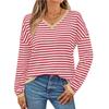 HNXC Women's Fashion Casual Autumn Winter Stripe Print Long Sleeve V Neck Blouses & Shirts