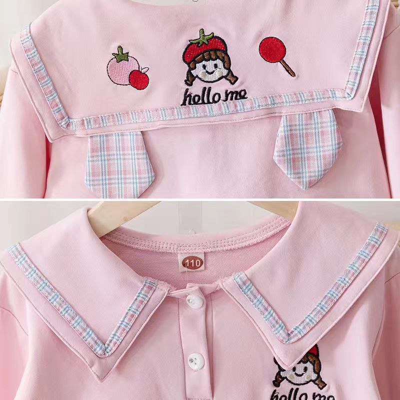 Весенне-осенний костюм с юбкой для девочек-подростков, милые свитера с длинными рукавами и героями мультфильмов, повседневная туника, короткая плиссированная юбка, детская одежда