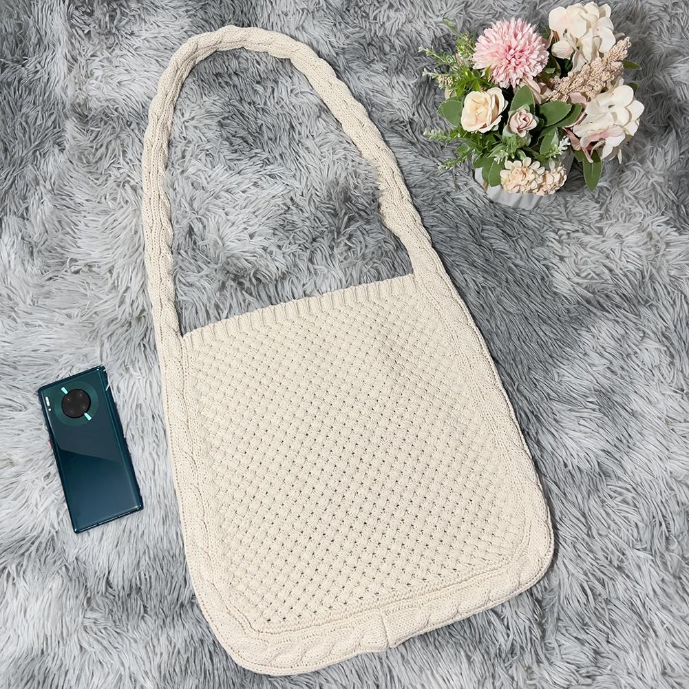 Женские сумки через плечо, повседневные однотонные вязаные сумки, вязанные вручную женские сумки на плечо, дорожные сумки-тоут для девочек