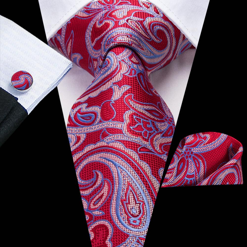 Paisley Mens Blue Tie Set Silk Woven Necktie Handkerchief Cufflinks Wedding Gift