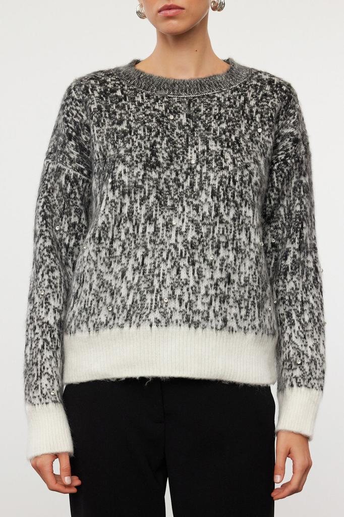 Женский свитер в элегантном стиле, красный вязаный свитер с мягкой текстурой и рисунком