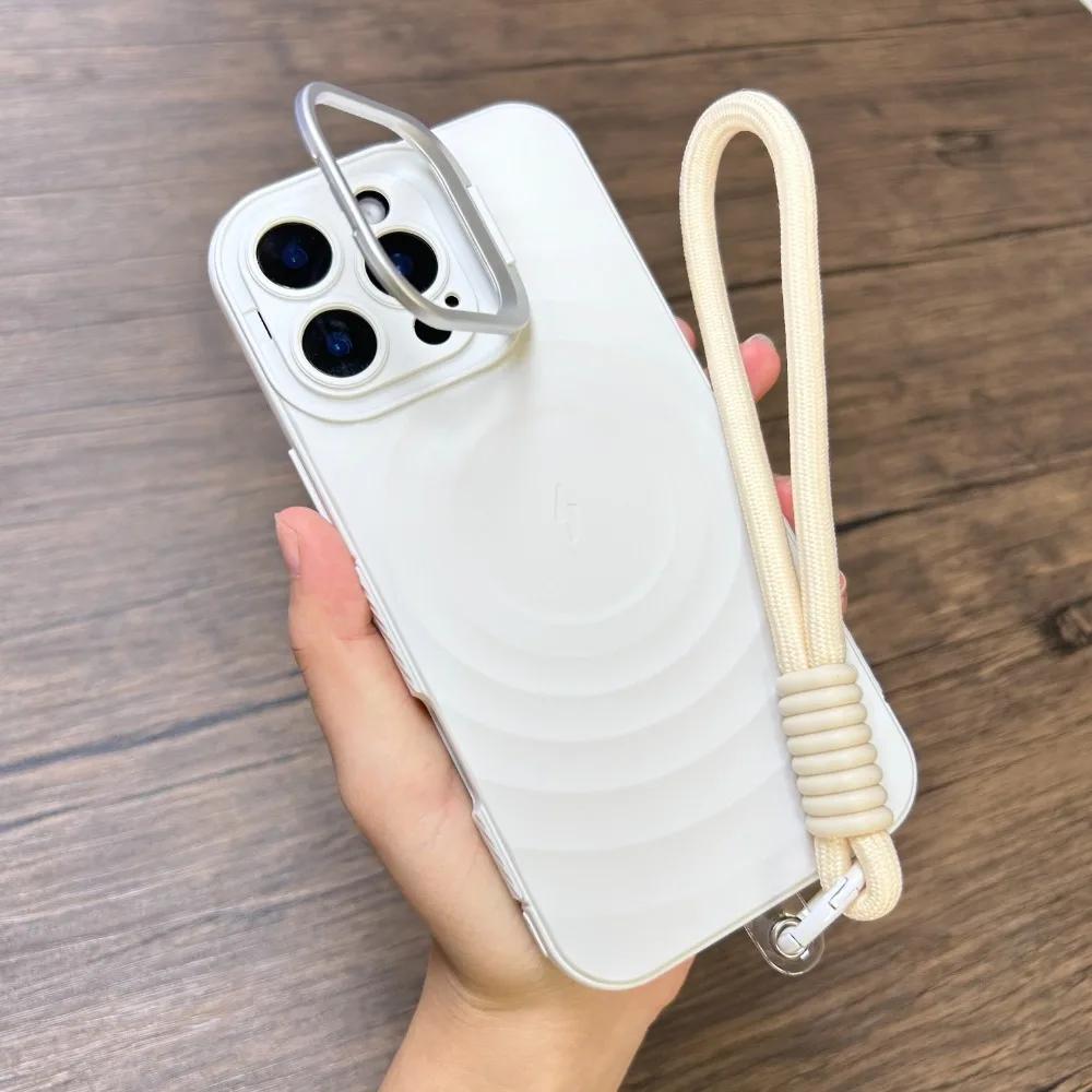 Роскошный магнитный чехол для iPhone 16 15 14 13 Pro Max скрытый кронштейн для камеры с защитным чехлом на шнурок