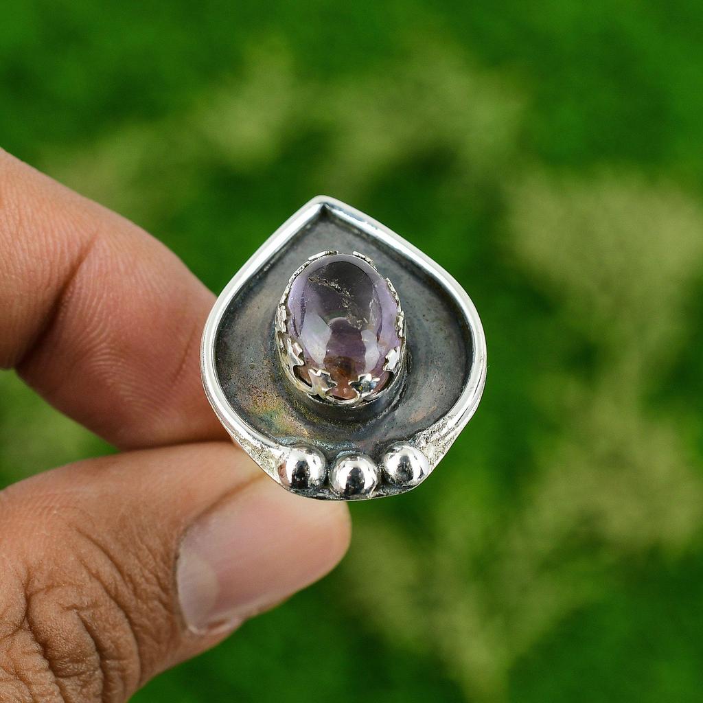 Natural African Amethyst 925 Silver Multi Stone Adjustable Ring For Girls