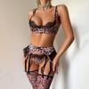 Дикое Кружево Сексуальное Женское Потрясающий Леопардовый Комплект Белья Со Чулками Бюстгальтер Трусики Пояс-Подвязка Соблазнительный Костюм Раскрой Желание Вечеринка Комплект