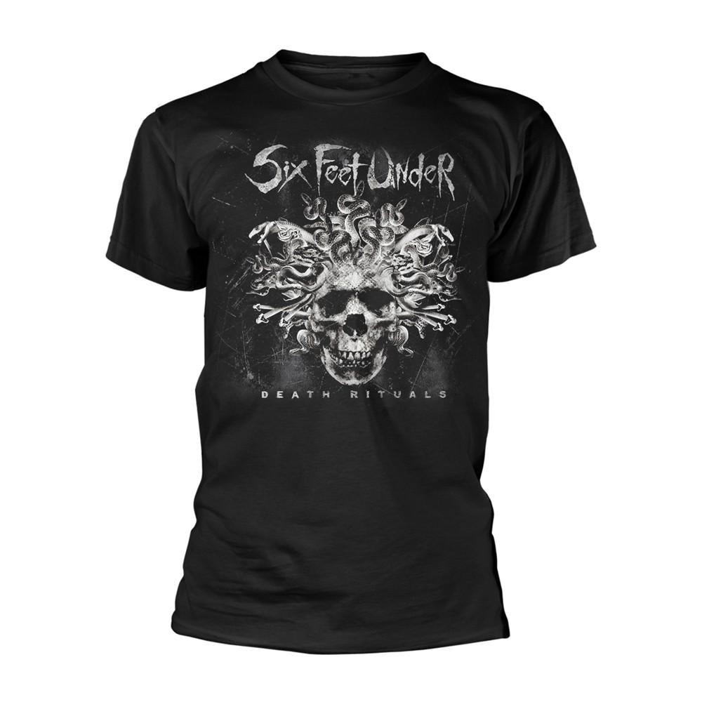 SIX FEET UNDER - ЧЕРНАЯ ФУТБОЛКА С ПРИНТОМ «РИТУАЛЫ СМЕРТИ», ПЕРЕДНИЙ И ЗАДНИЙ ПРИНТ, Размер XL