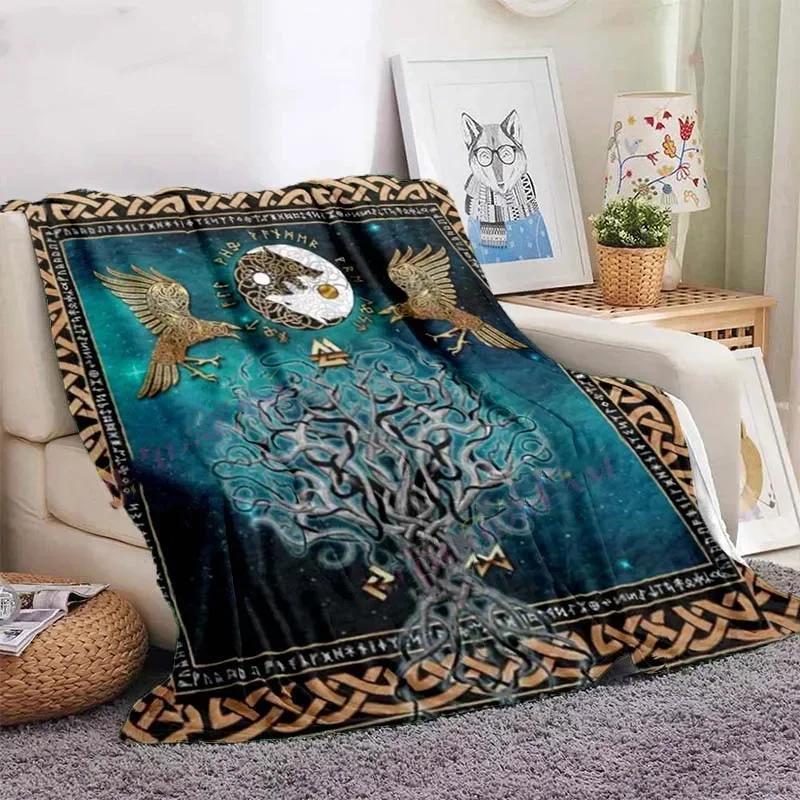 Owl Celtic Viking Blanket Tree of Life Wiccan Flannel Blanket Soft Warm Blanket Couch Bed Chair Decor for Family Camping Gifts