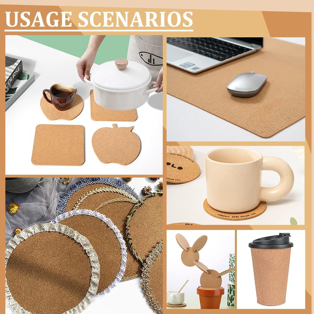BENECREAT 8 Pack 12x12 Inch Cork Board 3mm Thick Cork Board Tiles Square Cork Tiles Coaster Cork Sheets Tiles for Bulletin Boards, Wall Decoration,