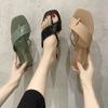 Casual Square Head Clip Toe Thin Strap Slippers Female Korean Fashion Versatile Flat Sandals Woman Non-slip Comfort Beach Shoes