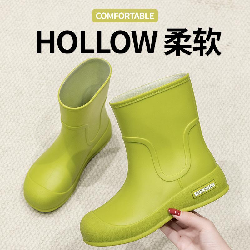 Rain Shoes Women's Japanese Cute Short Waterproof Rain Boots Medium Tube Camping Treading Water Non-slip Wear-resistant Water Shoes