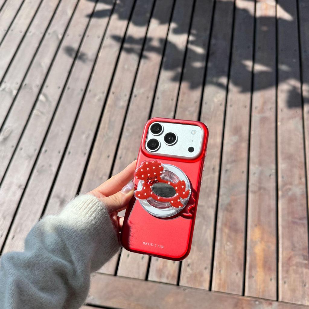 Премиальная подставка-зеркало Красный Конь для чехла iPhone 17 Pro Max - Гальванизированная ударопрочная для Apple 16/15