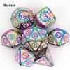 7 Pcs Pink Blue Gear Wheel Metal Dice Solid Metal Polyhedral Dice Set Suitable for Role-Playing RPG  Board Game Card Game