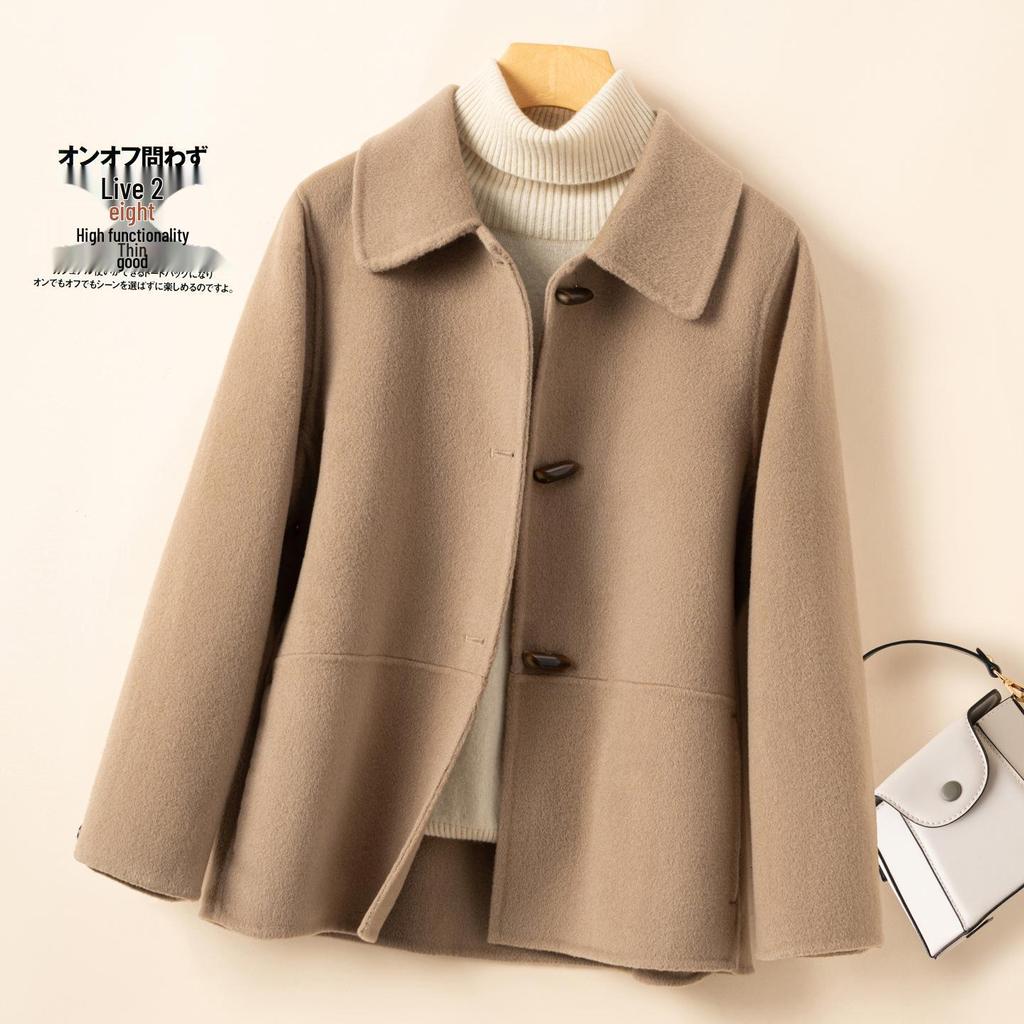 Женское двустороннее пальто из шерсти и кашемира с лацканами - 2025 Осень/Зима Маленький выпуск