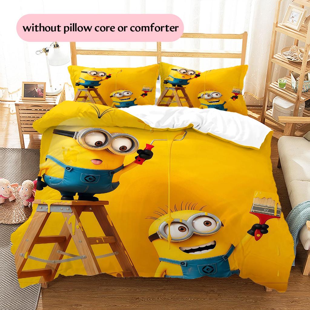Minions Pattern Bedding Quilt Set Home Decoration Gift (1 * duvet cover + 2 * pillowcase without core)