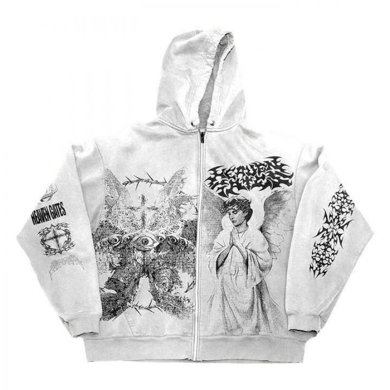 3D Printed Hooded Zip-Up Oversized Sweatshirt Women Men Y2K Retro Style Loose Fit Long Sleeve