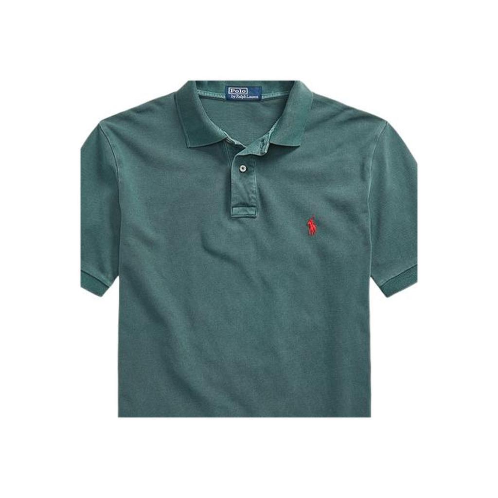 Polo Ralph Lauren SS22 Initial Edition Mesh Brand Logo Однотонная рубашка поло с коротким рукавом Мужские топы Темно-зеленый MNPOKNI1N821690
