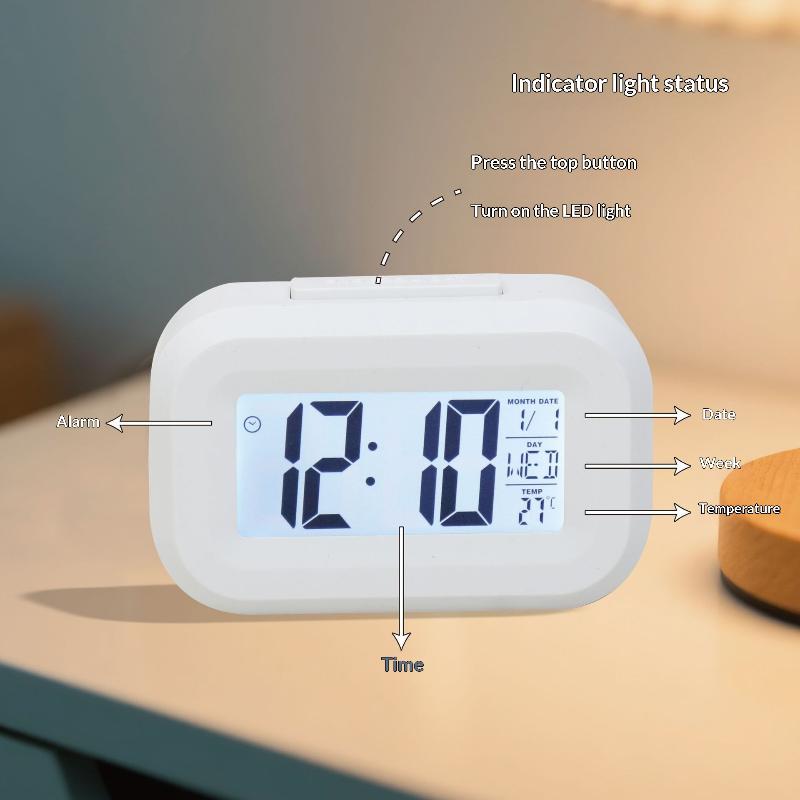 Digital Compact Alarm Clock with Temperature Date Display Multi Colors Available for Bedroom Office Travel Use