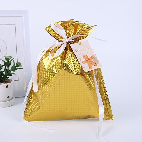 Pcs Christmas 10 Drawstring Gift Bags Holiday Foil Gift Bags Reusable Xmas Gift Wrapping Bags For Gifts Presents Xmas Party Favors
