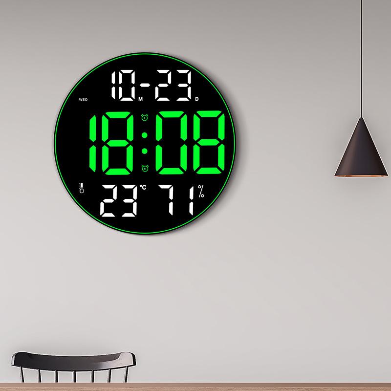 Colorful Ambient Light 12-inch Large Display Digital LED Wall Clock, Multifunctional Minimalist Clock for Living Room, 8011A