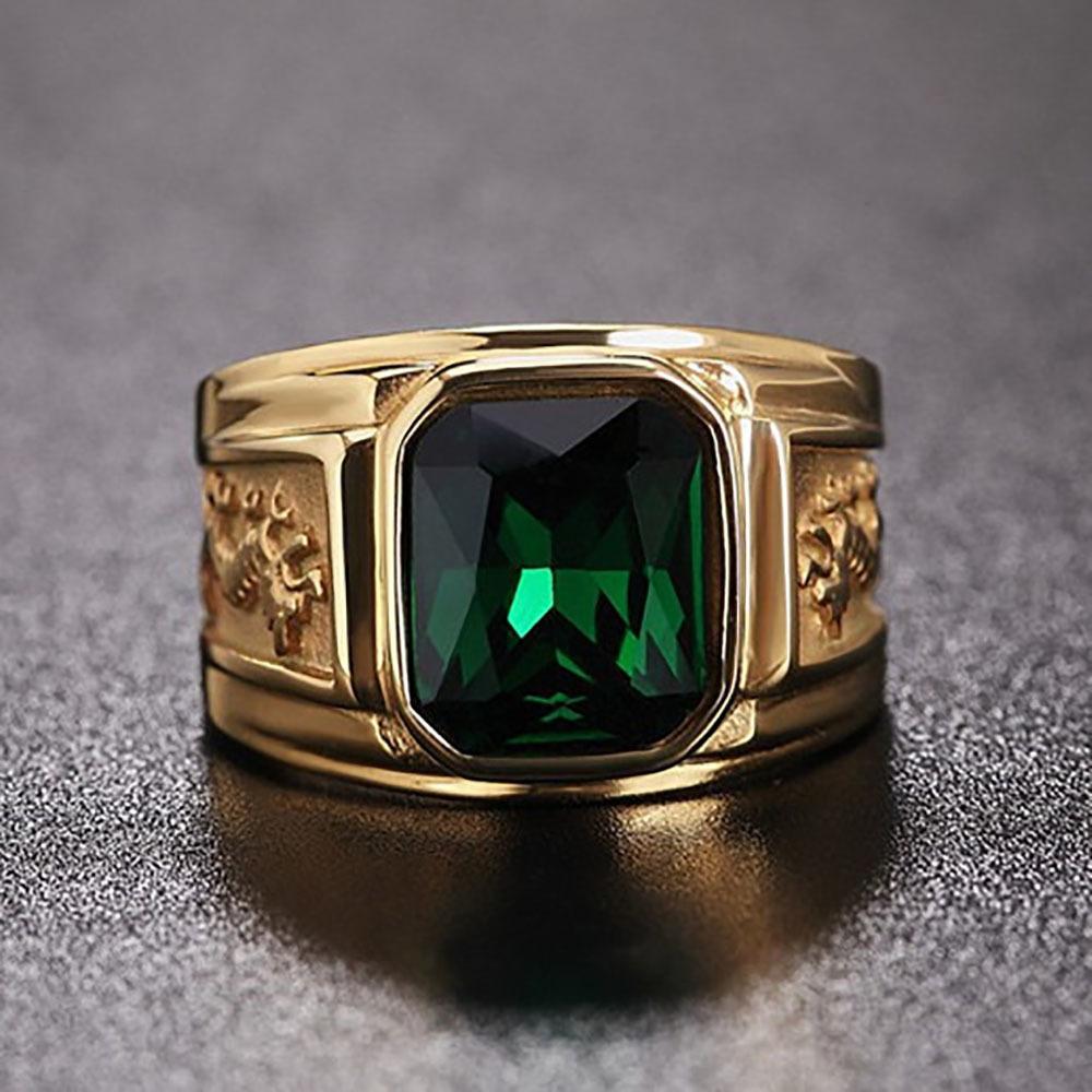 WOSIKATE Позолоченное 18K Кольцо с Доминирующим Узором Дракона Для Мужчин Винтажное Квадратное Кольцо с Фианитом на Указательный Палец Модные Украшения