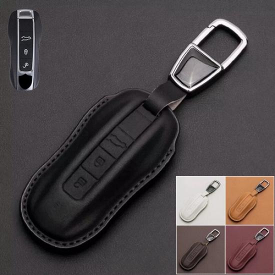 Genuine Leather Car Key Fob Case Cover For Porsche Cayenne Panamera Macan Taycan