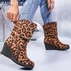 Женские зимние сапоги на танкетке с леопардовым принтом, замшевые туфли на среднем каблуке, дизайнерские ботинки челси 2024 года, тренд зимы, новинка, готические ботинки для женщин