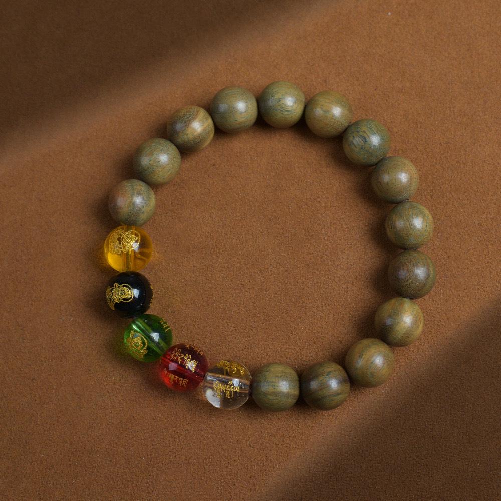 Браслет-четки из этнического дерева дракона горы Утай с бусинами «Шесть путей» и «Пять путей» Бога богатства.