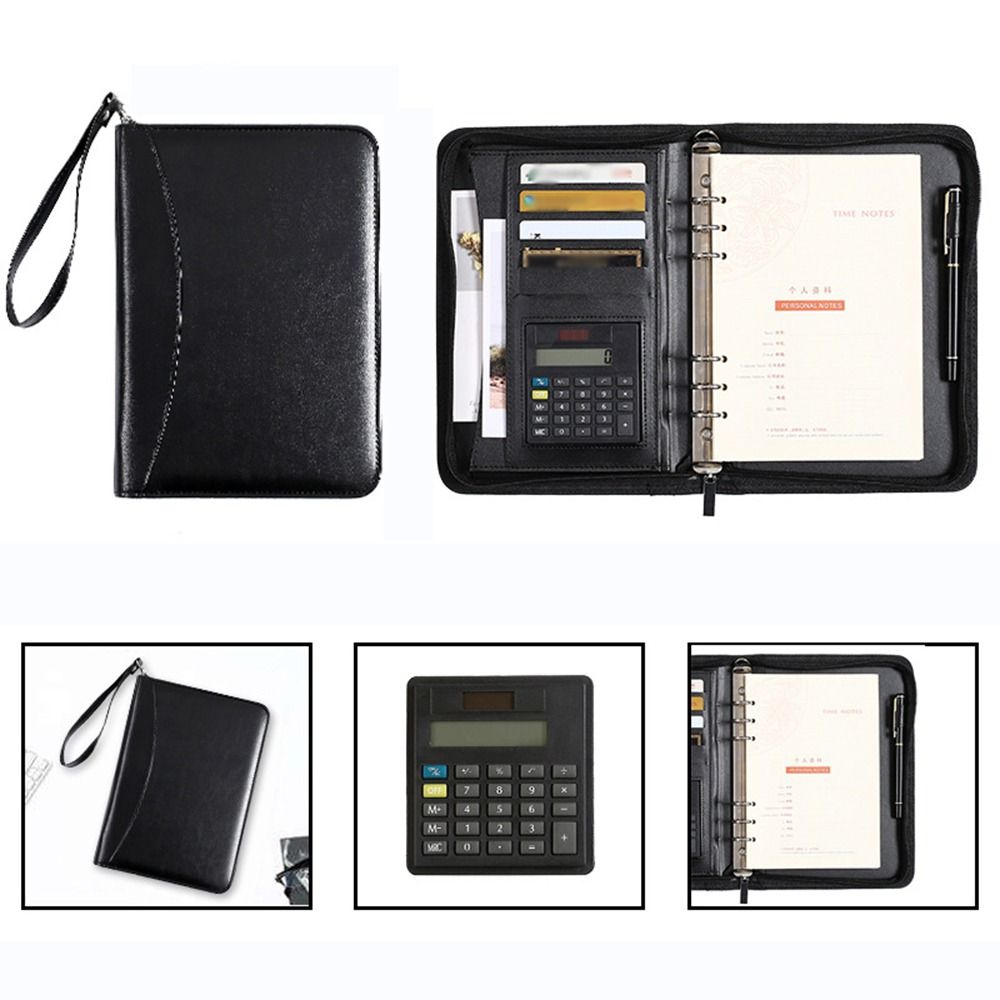 Portable Portfolio Binder 6-Ring Business Notebook Memo Book File Folder Document Storage
