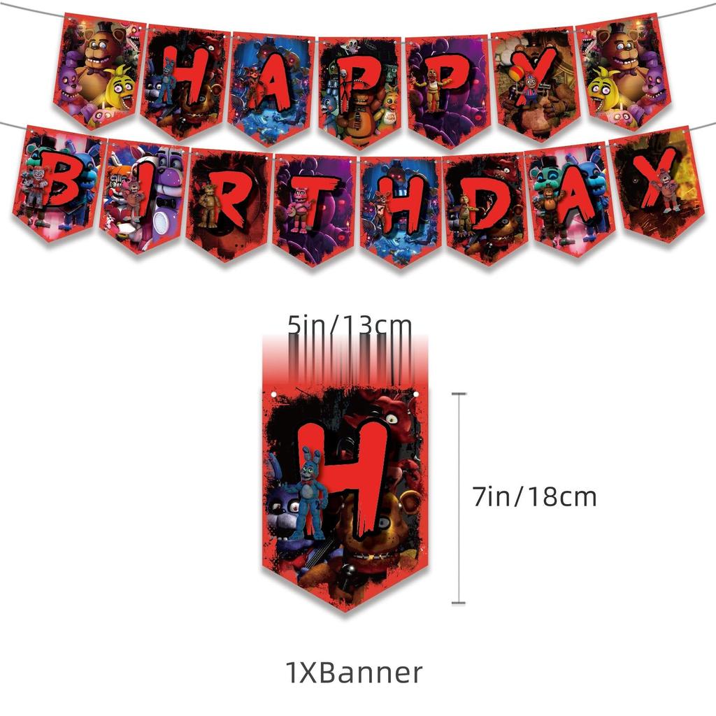 Funtime Freddy Birthday Decoration Party Set FNAF Game Anime Character Children Cute Funny Boys Girls Red Black Blue Brown Happy Birthday Garland