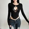 Женская осенне-зимняя новая однотонная сексуальная футболка с длинным рукавом и круглым вырезом