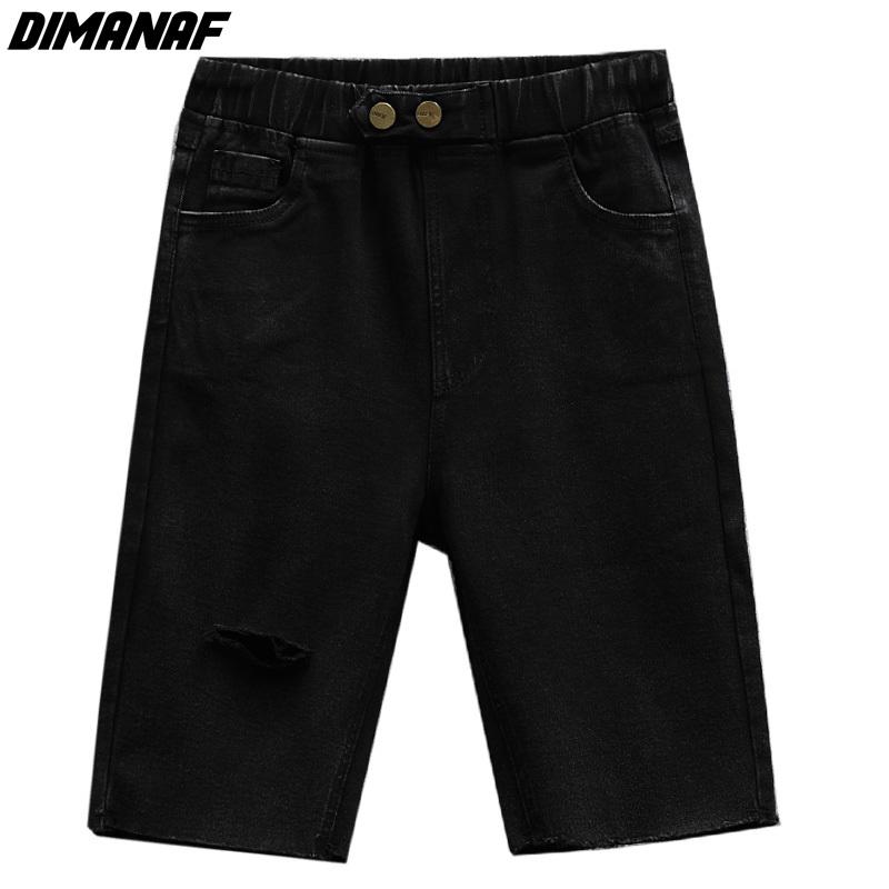 DIMANAF Большие размеры Женские брюки Летние короткие джинсы Джинсы с эластичной резинкой на талии Свободные брюки Базовые шорты с отверстиями и высокой талией