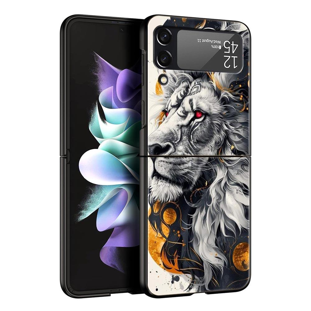 Cross Pattern Bicolor Lion Hard PC Phone Case For Samsung Galaxy Z Flip 7 6 5 4 Black Cover For Galaxy Z Flip 3 Foldable Fundas