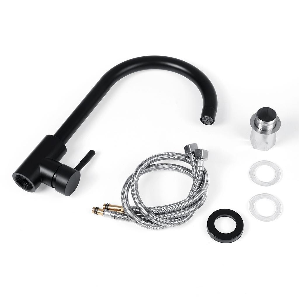 H91565 Черный кухонный смеситель из нержавеющей стали, кран для кухонной раковины, кран для горячей и холодной воды с одной ручкой, вращающийся на 360 градусов, кухонный смеситель для душа