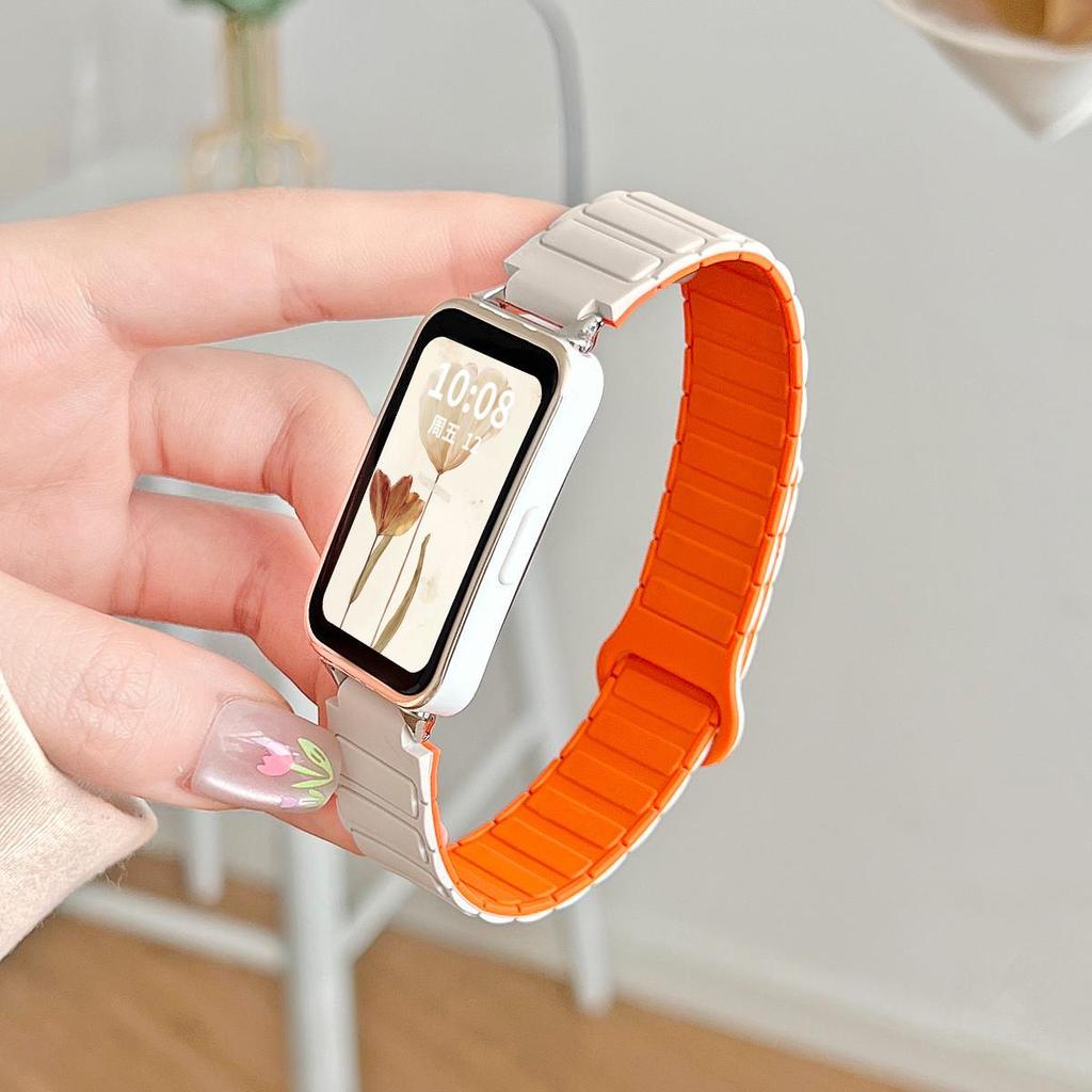 Силиконовый магнитный спортивный ремешок Huawei Band 10 - Двухцветный браслет для умных часов 8/9