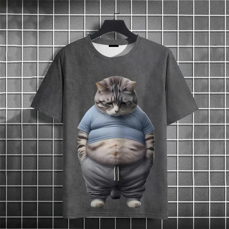 Смешная футболка с толстым котом Детские 3D-печатные футболки с животными Детские повседневные свободные футболки с коротким рукавом Большие размеры Летние уличные футболки